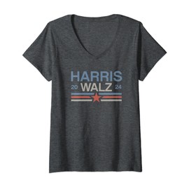 Womens Harris Tim Walz 2024 Retro Stripes Kamala Harris Waltz 2024 V-Neck T-Shirt