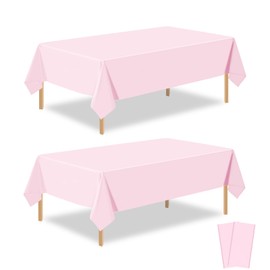 PUSAEN 4 Pack Light Pink Plastic Table Cloth Disposable Rectangle Tablecloth 54 x 108 Inch, Light Pink Plastic Table Covers for Birthday Wedding Banquet Picnic Holiday Party Decorations