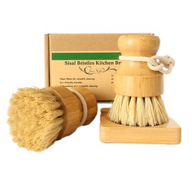 Bamboo Vegetable Brush, Natural Sisal Soft Bristle Kitchen Brush | Bamboo Dish Brush with Holder, Eco Friendly Dish Scrubber
