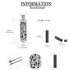 QGJNSGC Urn Necklace for Ashes with Hollow Bottle Cylinder Cremation Jewellery for Ashes Tree of Life Memorial Jewelry Gifts for Women/Men Ash Necklace Locks Ash Holder, Stainless Steel