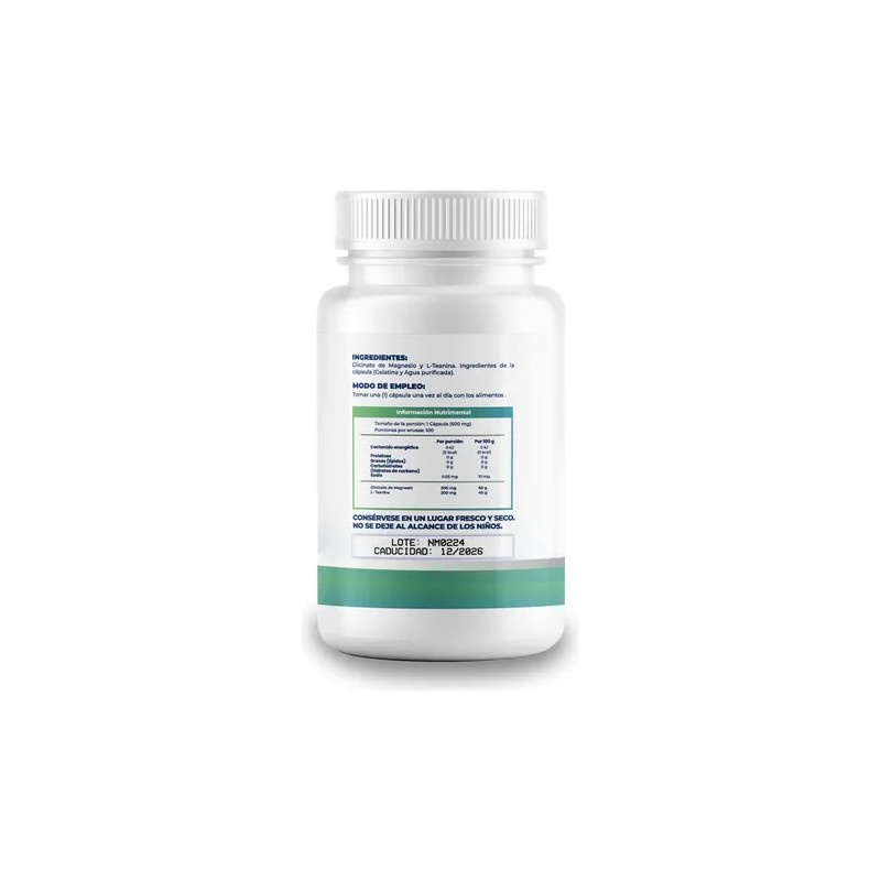 L- Teanina Y Glicinato De Magnesio 500 Mg -200 Cápsulas