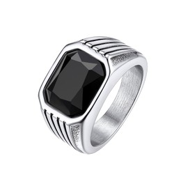 Bestyle Black Onyx Ring for Men Trendy Mens Black Gemstone Ring Stainless Steel Band Ring for Men Cocktail Ring Statement Ring Promise Ring Gift for Him, Size 14