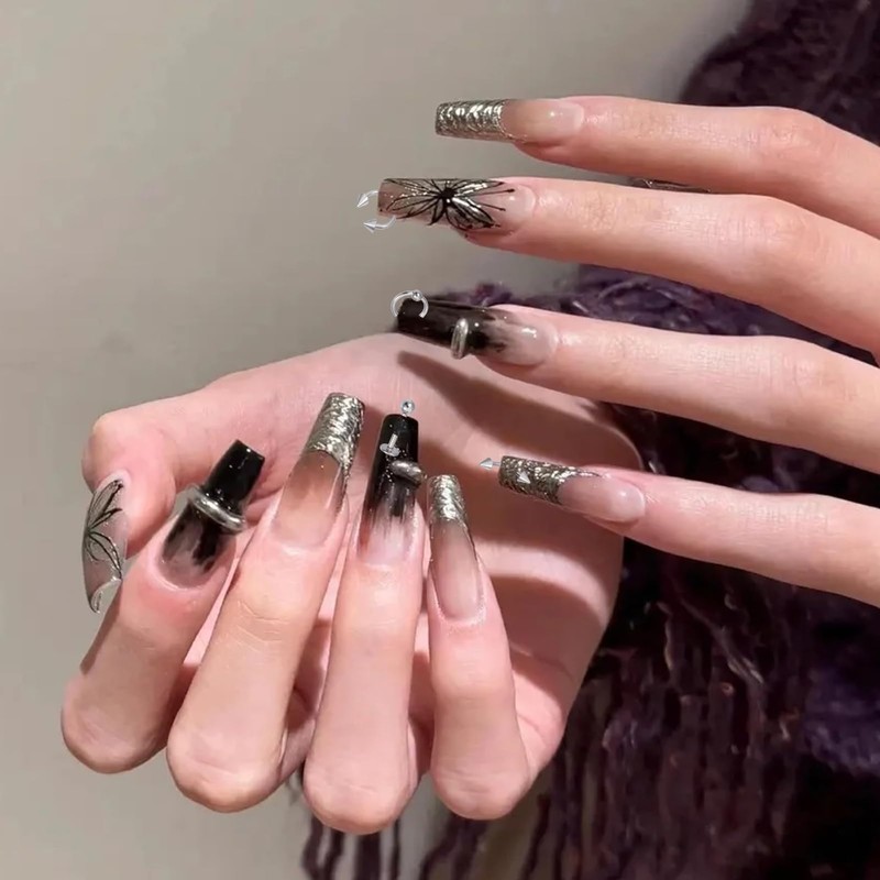 NICENEEDED 25 Pcs Nail Art Dangle Charms with Piercing Tool