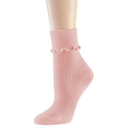 DOOVID Womens Socks Cute Ruffle Socks Cotton Turn-Cuff Frilly Crew Socks Slouch Casual Socks for Women 1 Pair Pink