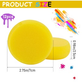 Pack of 12 Round Painting Sponge Round Sponge Set Synthetic Sponges Synthetic Art Sponge Yellow Craft Sponges Absorbent Sponges for Watercolour Ceramic Clay Face Painting Cleaning