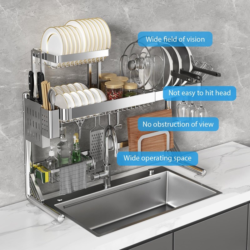 Upgrade 3 Tier Over Sink Dish Drying Rack Adjustable Width