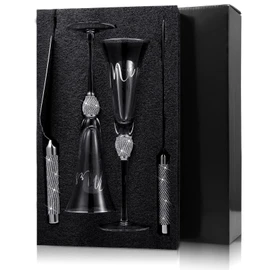 4 Piezas Flautas de Brindis de Boda y Juego de Servidor de Pasteles Suministros para Recepción de Bodas Copas de Champán Cuchillo para Pastel Servidor de Pasteles (Plata)