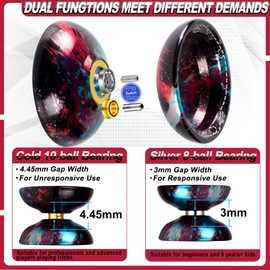 JOLESHARE Professional Unresponsive Yoyo for Pros and Responsive Yoyos for Kids Beginners, Package Includes Replaceable Responsive Bearings, yo-yo Gloves, and 5 yo-yo Cords(Red Blue Black)