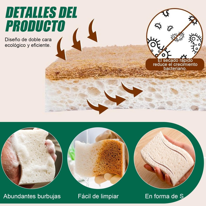 12 PCS Esponjas de Cocina Naturales biodegradables, Esponjas de Cocina