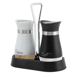 Salt and Pepper Shakers Set with Holder, 4 oz Bottom Salt Shaker with Stainless Steel Lid, Refillable Pepper Shaker Seasoning Cans for Kitchen Cooking Home BBQ Rv Camp(SIZE:4 oz)