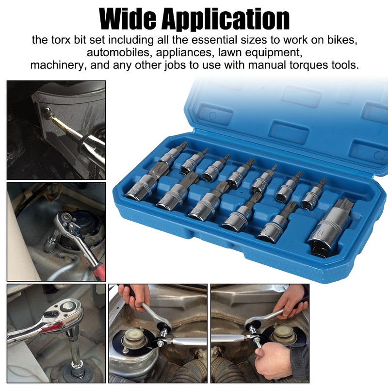13-Piece Star Bit Socket Set, T8–T70, with 1/4-Inch, 3/8-Inch and