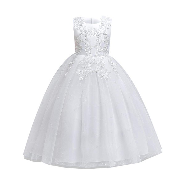 Flower Girls Lace Long Princess Embroidery Poofy Dress for Kids