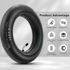 Amitor E Scooter Inner Tube 10 x 2.50, 10 Inch Inner Tube E Scooter Durable for Ninebot MAX G30D/G30/G30P/G30LP, High Elasticity Butyl Rubber 60/70-6.5 Tube Thickened with Silver Valve 45°, Pack of 2
