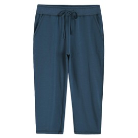 Weintee Women's Knit Sweatpants Capri Pants with Pockets M Dark Steel Blue