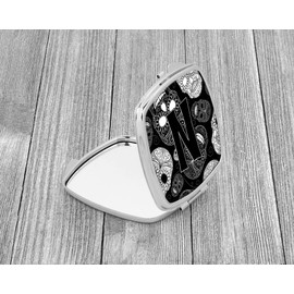Caroline's Treasures CJ2008-NSCM Letter N Day of the Dead Skulls Black Compact Mirror Decorative Travel Makeup Mirror for Women Girls Gifts Pocket Makeup Mirror Folding Handheld