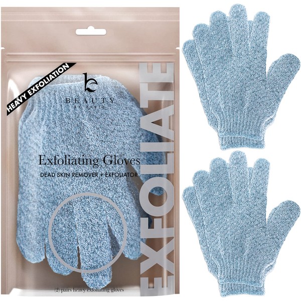 Exfoliating Bath Gloves for Shower - (2 Pairs, 4 Gloves) Heavy Exfoliation, Body Scrub Shower Scrubber, Shower Exfoliating Gloves for Women & Men, Loofah Shower Glove