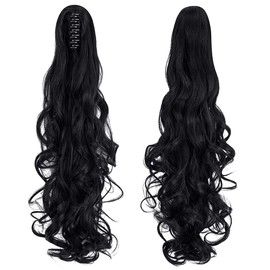 OMGREAT Ponytail Extension 24 Inch Long Claw Clip in Ponytail Synthetic Thick Hair Extensions Pony Tail for Women with a jaw Claw Dark Brown