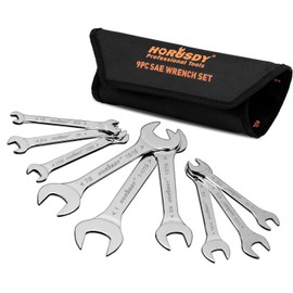 HORUSDY Thin Wrenches Set | SAE | 9-Piece | Including 1/4" to 1-1/16" | Bike Wrench Set | Thin Open End Wrench Set with Rolling Pouch