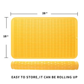 MicoYang Silicone Dish Drying Mat for Multiple Usage,Easy clean,Eco-friendly,Heat-resistant Silicone Mat for Kitchen Counter or Sink,Refrigerator or Drawer Liner Yellow XXXL 28 inches x 18 inches