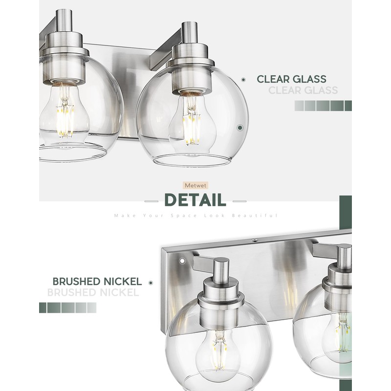 METWET Bathroom Light Fixtures, 4 Light Brushed Nickel Vanity Light,