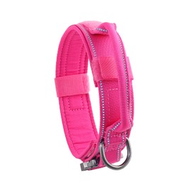 Yunleparks Tactical Dog Collar Heavy Duty Dog Collar with Metal Buckle and Control Handle for Medium Large Dogs Training (Pink, Medium (Pack of 1))