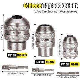 Topec Tap Sockets, 6-Piece Tap Extractor, Adjustable Extraction Tool, CR-MO Steel Tap Handle, Tap Sockets (M3-M19) with Socket Adapters 1/4", 3/8", 1/2"