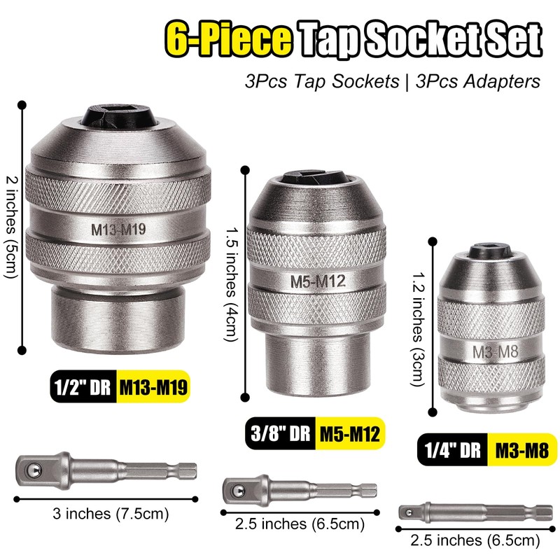 Topec Tap Sockets, 6-Piece Tap Extractor, Adjustable Extraction Tool, CR-MO