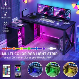 YITAHOME L Shaped Desk with Power Outlets & File Cabinet,55" Reversible Corner Computer Desk with Drawers & LED Lights, L-Shaped Desk with 4 Glass Open Storage Shelves, Black