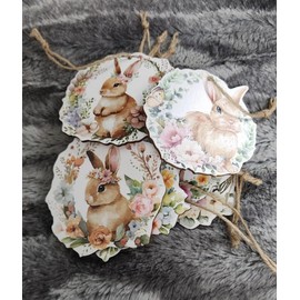 Unbranded Easter Ornaments Bunny Rabbits Wooden Floral Wreath Spring Decor Set of 10