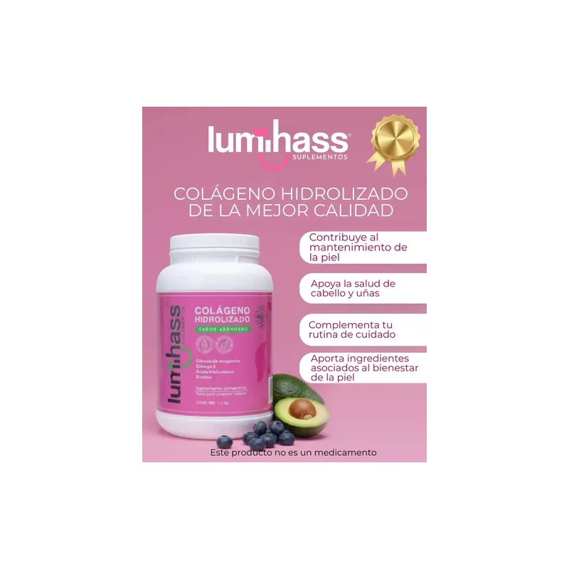 Colágeno Hidrolizado Lumihass Sabor Arándano Porciones Adicionado Omega Aguacate Magnesio