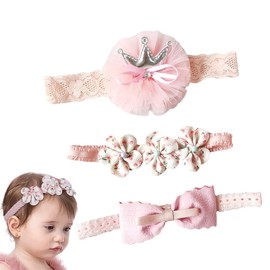 Pack of 3 Baby Headbands, Flower Elastic Hair Band, Hair Accessories, for Newborns Toddlers, Baby Girls Headbands, Soft Newborn Toddler Hair Accessories (Pink)