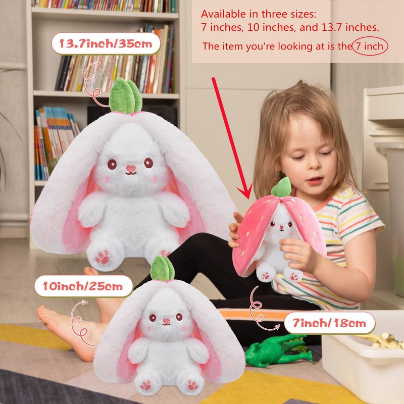 MIAODAM Bunny Stuffed Animal Reversible Cuddle Bunny Stuffed,Strawberry Bunny Transformed