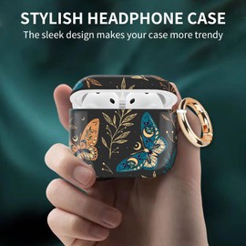 Cute Case Cover Compatible with AirPods 4th Generation 2024, Shockproof for Women & Girls with Cute Golden Round Buckle – Protective, Anti-Drop Design(Moon Butterfly)