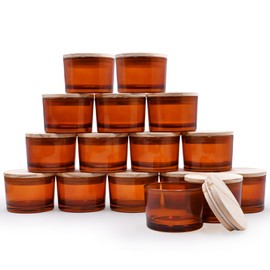 SHOWIN Thick Candle Jars for Making Candles 16 Pcs, 4 OZ Empty Jars with Wood Lids for Candle Making, Sample Container - Dishwasher Safe,Clear Brown