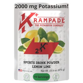 Krampade Electrolytes Powder Potassium Supplement - 2000 mg K+, >2X More Than Coconut Water | Cramp Relief and Prevention | Hydration Powder (Lemon Lime)
