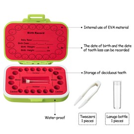 Baby Teeth Keepsake Box Teeth Saver Box Children Teeth Storage Holder Baby Teeth Organizer Kids Deciduous Teeth Box with Baby Fetal Hair Container and Tweezer for Keeping The Child Memory (Red-Green)