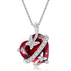 Veshon Butterfly Necklaces 925 Sterling Silver Love Heart Pendant Necklace with 13MM Garnet for January Birthstone, Christmas Birthday Jewelry for Women Mom Grandma Wife