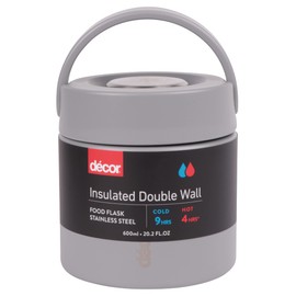 décor vakuumisolierte Lebensmittelflasche | 2-in-1-Edelstahl-Lebensmittelbehälter für heiße und kalte Lebensmittel | 600 ml – Grau