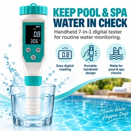 7-in-1 Digital Pool Water Tester – Professional pH, Chlorine, ORP, TDS, EC, Salinity & Temperature Meter for Pools, Hot Tubs, Spas & Aquariums