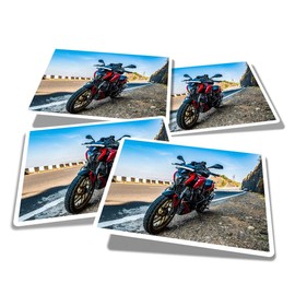 Vinyl Rectangle Stickers (Set of 4) 10cm - Red Motorbike Tourer Holiday Travel for Laptops, Tablets, Luggage, Scrap Booking, Fridges #53358