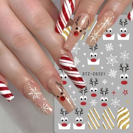 Christmas Nail Stickers Glitter Nail Art Decals 6PCS 3D Self-Adhesive Christmas Nail Art Stickers Glitter Gnome Winter Nail Decals Elk Star Snowflakes Nail Art Supplies for Women Nail DIY Accessories