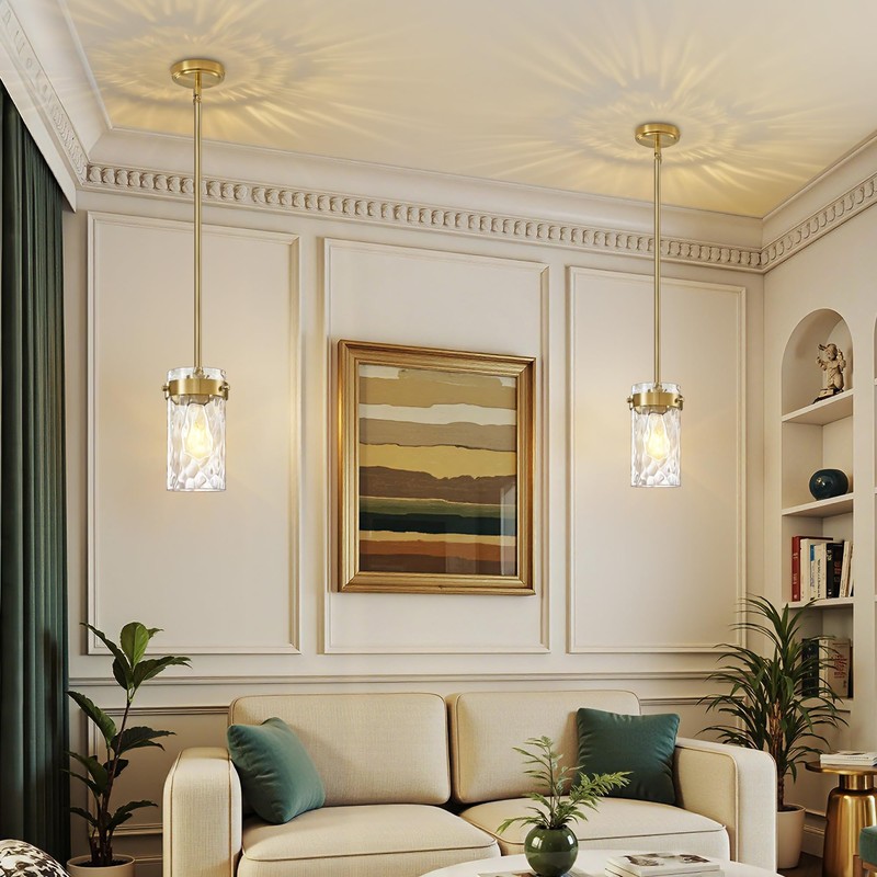 Brushed Gold Pendant Lights for Kitchen Island 4.72" Hammered Glass