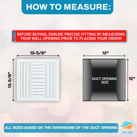 Aluminum 12 x 12 Inch 4-Way Adjustable Air Vent Cover & Deflector for HVAC, Ceiling Vent Covers, Register, Grilles & Vents, AC Vent Covers Ceiling - Improve Airflow in Your Home or Office