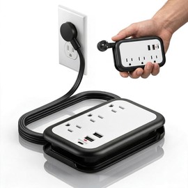 LUKITO Regleta Multicontacto De Viaje, 3 Salidas AC y 3 USB (1 USB C), Extension Electrica De 1.45 m, Regleta Portátil De Pared con Enchufe Ultra Plano, para Oficina, Cruceros y Hoteles