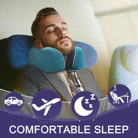 napfun Neck Pillow for Traveling, Upgraded Travel Neck Pillow for Airplane 100% Pure Memory Foam Travel Pillow for Flight Headrest Sleep, Portable Plane Accessories, Luxury Sets (Optional), Teal
