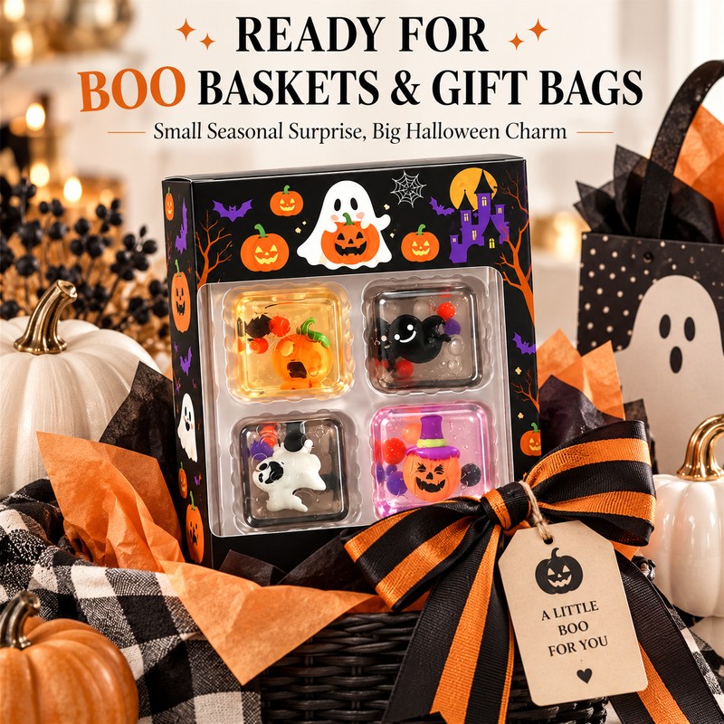 Halloween Sensory Squeeze Cubes 4-Pack, Mini Slow-Rebound Ice Cube Toys