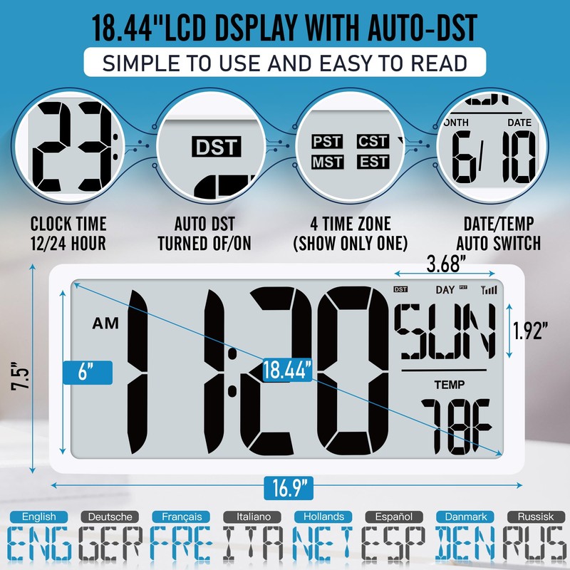 TXL 18.44" Large Amotic Digital Wall Clock with Backlight, Battery