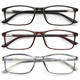 YTDBNS Reading Blue Light Blocking Glasses - 3 Pack Computer Readers Men Women Spring Hinge Black/Brown/Gray, 1.0
