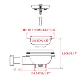 Kitchen Sink Drain Assembly, 110mm / 4.33" Stainless Steel Basket Strainer for 8.31cm / 3.27" Opening Sink