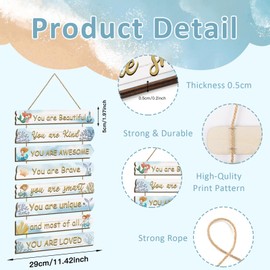 KAIRNE Mermaid Motivational Quotes Wall Sign Watercolor Inspirational Phrases Wooden Sign Shell Aesthetic for Girls Bedroom Decor Blue Coral Hanging Wood Plaque for Bathroom Kids Nursery